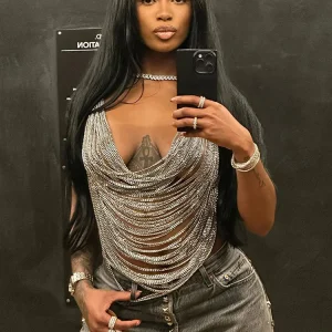 Kliou Y2K Halter Chain Decoration Crop Tops Women New Summer Fashion Sexy Backless Cleavage Tanks Female Party Midnight Camis